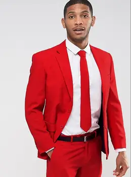 2020 Модные Мужские свадебные костюмы Классический красный мужской костюм на двух пуговицах Приталенный блейзер Мужские официальные деловые костюмы Комплект из двух частей