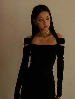 2023 Bazaleas Магазин женских платьев Traf Элегантное черное платье Миди Sexy's Trf Party Vestidos Official