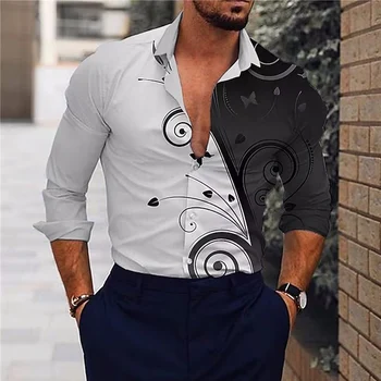 2023 Новые Модные мужские рубашки с воротником Оверсайз, Повседневные уличные повседневные топы с длинными рукавами с принтом, мужская одежда, высококачественный кардиган