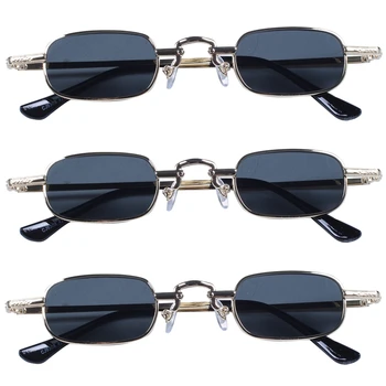 3X Ретро-панк-очки Прозрачные квадратные солнцезащитные очки Женские Ретро-солнцезащитные очки Мужские В металлической оправе-Черный, серый и золотой