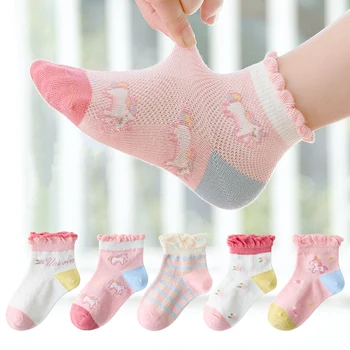 5 пар /лот, весенне-летние сетчатые тонкие носки для детей, носки для девочек и мальчиков, красочные носки с милыми мультяшными лодочками для малышей