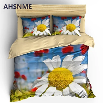 AHSNME Грядущая весна Комплект постельных принадлежностей Цветы Маргаритки Пододеяльник Цветочное стеганое одеяло + наволочка 2 /3шт Комплекты кроватей размера 