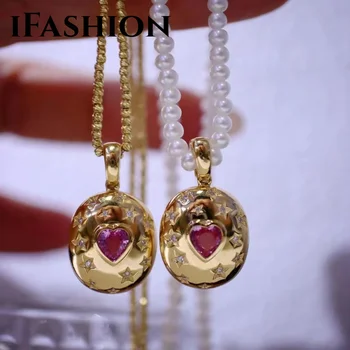 IFASHION Подвеска из желтого золота 18 Карат, Сапфировое ожерелье, ювелирные украшения с бриллиантами, Розовые ювелирные украшения, подарки для женщин
