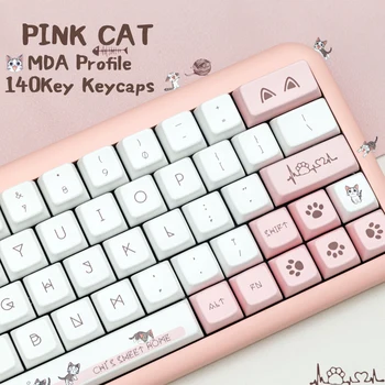 LUCKY-140 клавиш/набор PINK CAT PBT Keycaps, изготовленный своими руками колпачок для клавиш с профилем MDA для игровой механической клавиатуры MX Switch