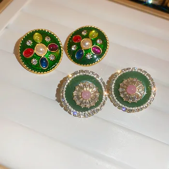Minar Ретро Стразы карамельного цвета, жемчужные круглые висячие серьги, Большие геометрические серьги с зеленой эмалью для женщин, Mujer Daily Jewelry