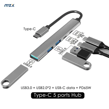 MZX 5 Портов USB-Концентратор 3,0 2,0 USBC PD 65 Вт Мультиразветвитель Адаптер OTG Расширитель Концентратор 3 0 Для Lenovo HUAWEI Xiaomi Macbook PC