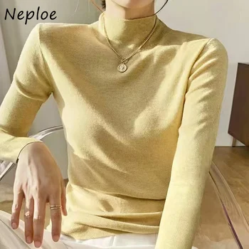 Neploe Корейская офисная леди, Элегантная простая универсальная вязаная водолазка, однотонный пуловер с длинными рукавами, свитер Design Sense