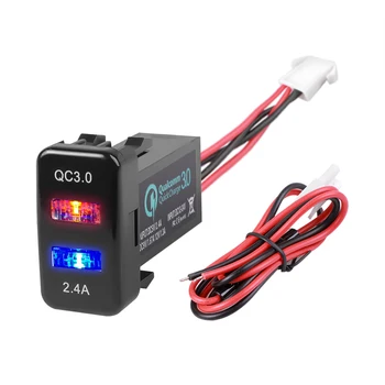 QC3.0 Автомобильное зарядное устройство с двумя USB-портами, телефон, Быстрая зарядка, Автоматический адаптер, телефон, Зарядное устройство для автомобильного прикуривателя 12V 24V для TOYOTA