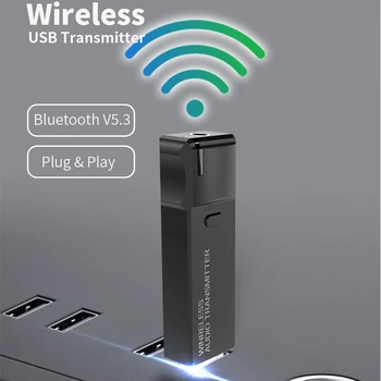 USB-Bluetooth-совместимый аудиопередатчик APTX HD 3,5 мм Aux Беспроводной стереоадаптер USB-накопитель с бесплатной поддержкой микрофона для телевизора ПК