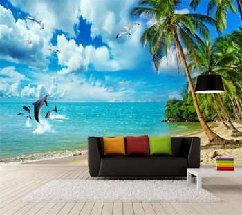 бейбеханг Пользовательские обои 3d фреска современный минималистичный свежий любовный морской пейзаж пляж кокосовая бумага де пареде фон обои