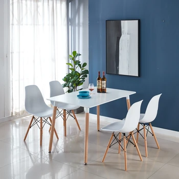 Белый набор стульев для обеденного стола из 5 предметов, кухонный гарнитур, 4 стула KD + 1 стол [US-W]