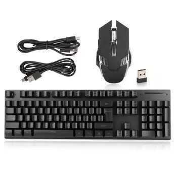 Беспроводная игровая клавиатура и мышь с RGB подсветкой, комбинированная перезаряжаемая клавиатура 2.4G Wireless 104 с механической клавиатурой