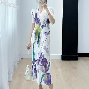 Высококачественная плиссированная юбка с принтом YUDX Miyake, женская Летняя новинка 2023, модное тонкое платье без рукавов для похудения с темпераментом, для старения