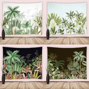 Гобелен с тропическим лесом, ботанические джунгли, пальма, зеленые листья, искусство, Гобеленовая ткань, декор для спальни, гостиной