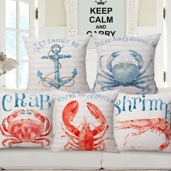 Декоративная наволочка для подушки в стиле морской жизни, цветная роспись, морской пляж, лобстер, краб, креветка, художественная наволочка