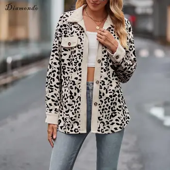 Женские куртки Diamondo с леопардовым принтом, однобортная верхняя одежда с длинным рукавом свободного кроя, женская повседневная уличная одежда