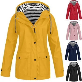 Женские куртки, зимнее пальто, куртка женская однотонная дождевик на открытом воздухе плюс водонепроницаемый плащ с капюшоном, ветровка Veste Куртка Женская @ 40