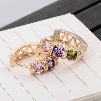 Женские серьги-кольца с красочным круглым Кубическим цирконием, Модные Ювелирные изделия из 18-каратного золота, Подарок