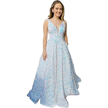 Женское платье для выпускного вечера FDHAOLU 2023 с V-образным вырезом Плюс платье для выпускного вечера С блестками, вечернее платье RU164