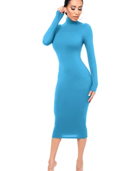 Зимнее черное сексуальное женское платье с высоким воротом, осеннее облегающее платье Миди Boydcon с длинным рукавом, повседневное, синее, плюшевое, длиной до колен, для вечеринок в клубе