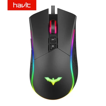 Игровая мышь Havit RGB, USB-проводные оптические мыши, 4800 точек на дюйм, 7 кнопок и 7 цветов подсветки для настольных ПК для геймеров