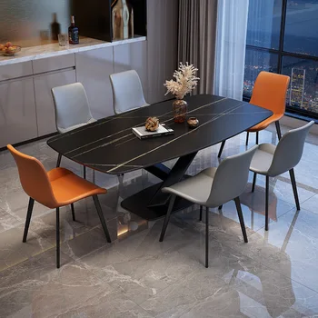 Итальянская роскошь, утолщенная каменная плита, прямоугольное сочетание мужских стульев, современный обеденный стол по контракту