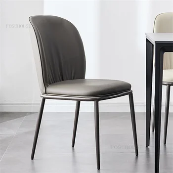 Итальянские минималистичные Кожаные обеденные стулья для кухни, легкие Роскошные дизайнерские Домашние стулья для отдыха, Ресторанные стулья со спинкой