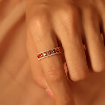 Классический многоцветный квадратный кубический Циркон обручальные кольца для женщин двойной слой золота цвет кольцо ювелирные bague женские ювелирные изделия 2022