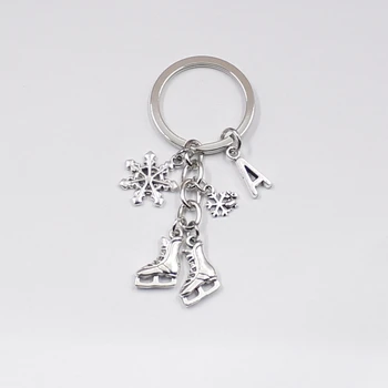 Коньки Подвеска в виде снежинки Брелок для ключей для катания на коньках Брелок с персонализированной буквой A-Z Брелок-шарм Ювелирные изделия для зимнего подарка