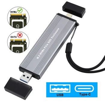 Корпус SSD M.2 NVME Внешний корпус USB3.1 Type-A + USB 3.2 Gen 2 Type C 10G M2 M-KEY NVME к USB-адаптеру JMS583 с чиповым ремешком