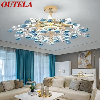 Креативные люстры OUTELA Light Хрустальный Подвесной светильник Blue Flower Branch Домашний светодиодный светильник для гостиной-столовой