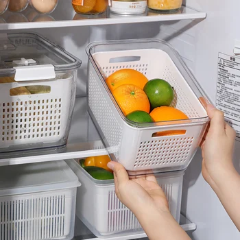 Кухонный ящик для хранения, Холодильник, Коробка для хранения свежих овощей, Слив фруктов, более хрустящая Многофункциональная Пластиковая корзина-контейнер с выступом