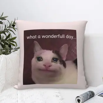 Мемы с плачущей кошкой Какой чудесный день Квадратная наволочка из полиэстера, наволочка для домашнего декора по индивидуальному заказу