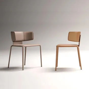 Металлический обеденный стул в скандинавском стиле, кожаный Минималистичный стул для отдыха на балконе, Библиотека, гостиная, Sillas De Comedor Мебель для дома