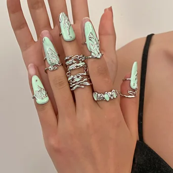 Набор из 7 предметов, Флуоресцентные регулируемые зеленые кольца для ногтей на кончиках пальцев для женщин, ювелирные изделия с медными венами для девочек, подарок для защиты ногтей
