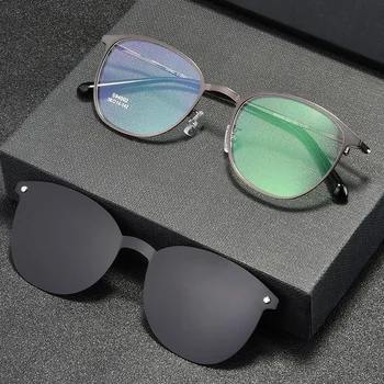 Новые Оптические оправы для очков, Полнокадровые солнцезащитные очки со встроенной клипсой, Винтажные металлические Поляризованные линзы с магнитным рукавом, мужские солнцезащитные очки