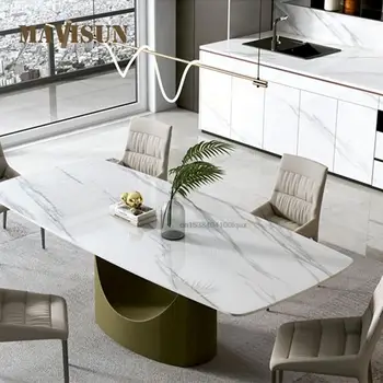 Новый светлый роскошный Мраморный стол из Северной Европы, изготовленный на заказ, Прямоугольная Простая Современная Кухонная мебель, Обеденный стол с 6 стульями