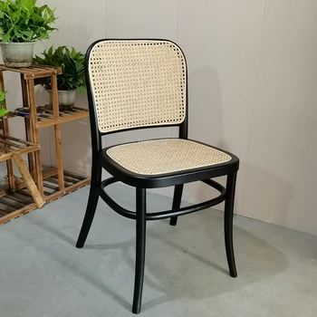 Обеденные стулья из массива дерева и ротанга, современный простой домашний стул со спинкой, плетеные стулья в скандинавском стиле, офисное кресло для чайной комнаты, кухонная мебель