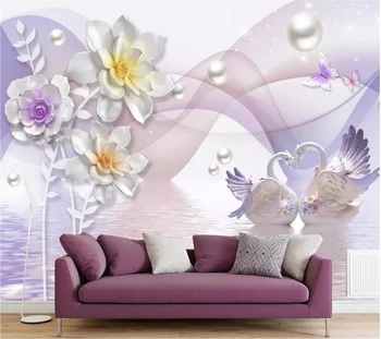 обои wellyu на заказ 3d фотообои стерео украшения с цветочным тиснением лебедь цветочный фон обои декоративная роспись обои
