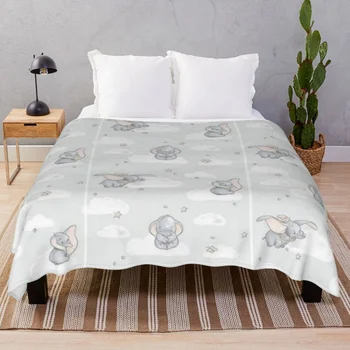 Одеяло Дамбо с флисовым принтом, Дышащие Пледы для кровати, домашнего дивана, походного офиса