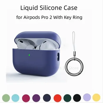 Оригинальный жидкий Силиконовый Чехол для AirPods Pro 2 с кольцом для ключей, Защитный чехол от потери, чехол из мягкой кожи для Airpods Pro 2 Case