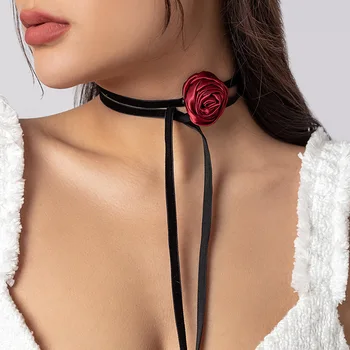 Романтическое Готическое ожерелье с цепочкой из Призрачного Цветка на ключице для женщин, Корейская мода, Регулируемое Веревочное Колье, Аксессуары Y2K