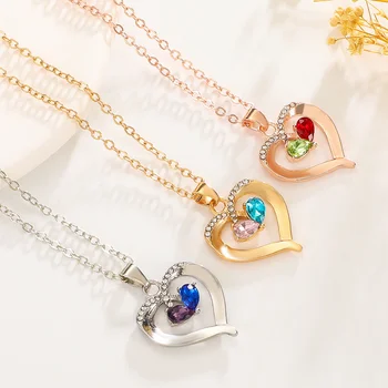 Роскошное женское ожерелье с разноцветным циркониевым сердечком с индивидуальным темпераментом, выдалбливают ожерелье с подвеской в виде любви ко Дню матери