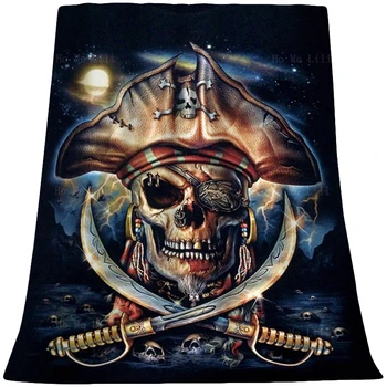 Современное искусство Пиратские черепные кости Череп Grateful Dead и розы Фланелевое одеяло в стиле хиппи для дома, путешествий, офиса, лагеря Применимо