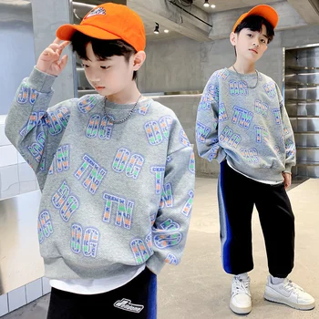 Срочная распродажа Детской хлопковой толстовки с принтом, Корейская свободная повседневная одежда, от 4 до 14 лет, весенне-осенний пуловер-толстовка