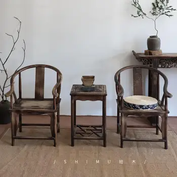 Стул, набор из трех предметов, Кольцевой стул из массива дерева Taishi, китайская антикварная мебель, журнальный столик, комбинированная съемка