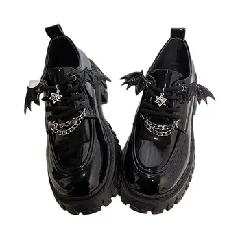 Туфли в стиле Лолиты в готическом стиле на платформе, женские туфли-лодочки из лакированной кожи с металлической цепочкой в стиле колледжа, Женская обувь в японской школьной форме.