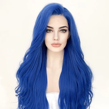 26 дюймов Длинные волнистые голубые светлые синтетические кружевные парики спереди для женщин, бесклеевые прозрачные кружевные парики 180 плотности с волосами младенца