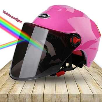 Аккумуляторный шлем для электромобиля, Мотоциклетный шлем для верховой езды, Полушлем Унисекс, Летний Солнцезащитный шлем с длинными линзами, черный/розовый шлем