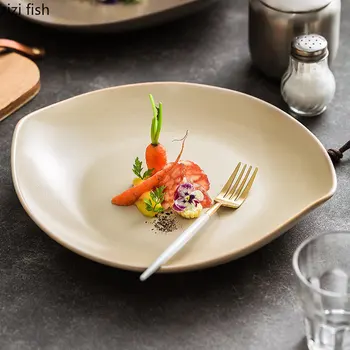 Керамическая посуда неправильной формы, Обеденные тарелки, Ресторанная креативная однотонная посуда, Тарелка для стейков, суши, Сервировочное блюдо